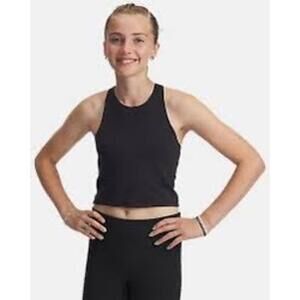 Athleta Girl Long Distance Bra Tank Top Black High Neck Racerback Small / 7